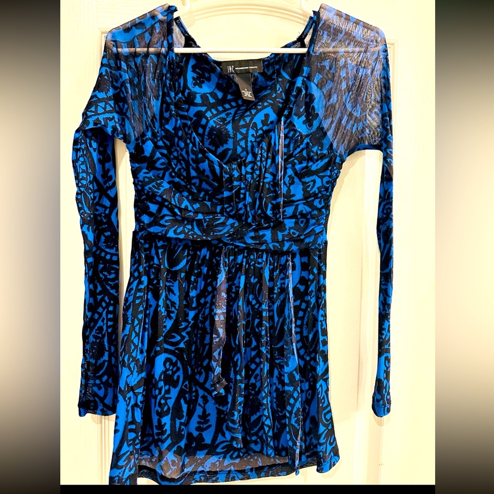 INC International Concepts Vintage Women's Black and Blue Blouse top size small